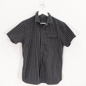 Howe Shirt Mens Size Medium Black Oxford Striped Button Shirt Snap Buttons
